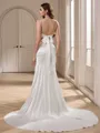 Sheath Spaghetti Straps Pleated Chapel Train Silk Like Satin Wedding Dress