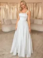 A-line Straps Floor-Length Satin Wedding Dress