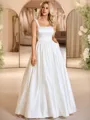 A-line Straps Floor-Length Satin Wedding Dress