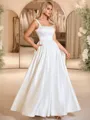 A-line Straps Floor-Length Satin Wedding Dress