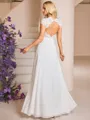 A-line V-neck Short Sleeves Appliques Lace Floor-Length Chiffon Wedding Dress