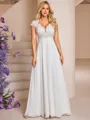 A-line V-neck Short Sleeves Appliques Lace Floor-Length Chiffon Wedding Dress
