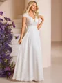 A-line V-neck Short Sleeves Appliques Lace Floor-Length Chiffon Wedding Dress