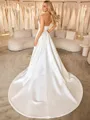 Sheath Sweetheart Pleated Chapel Train Satin Corset Convertible Wedding Dress