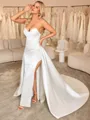 Sheath Sweetheart Pleated Chapel Train Satin Corset Convertible Wedding Dress