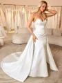 Sheath Sweetheart Pleated Chapel Train Satin Corset Convertible Wedding Dress