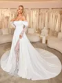 A-line Off-the-Shoulder Appliques Lace Chapel Train Stretch Crepe Corset Wedding Dress