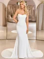 Sheath Straight Pleated Chapel Train Corset Wedding Dress