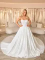 Ball-Gown Straight Appliques Lace Cathedral Train Satin Corset Wedding Dress