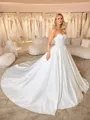 Ball-Gown Straight Appliques Lace Cathedral Train Satin Corset Wedding Dress