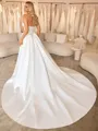 Ball-Gown Straight Appliques Lace Cathedral Train Satin Corset Wedding Dress