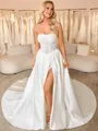 Ball-Gown Straight Appliques Lace Cathedral Train Satin Corset Wedding Dress