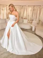 Ball-Gown Straight Appliques Lace Cathedral Train Satin Corset Wedding Dress