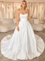 Ball-Gown Straight Appliques Lace Chapel Train Satin Corset Wedding Dress