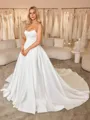 Ball-Gown Straight Appliques Lace Chapel Train Satin Corset Wedding Dress