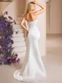 Sheath Straight Pleated Sweep Train Satin Corset Wedding Dress