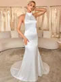 Sheath Halter Court Train Silk Like Satin Wedding Dress