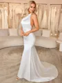 Sheath Halter Court Train Silk Like Satin Wedding Dress