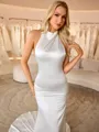 Sheath Halter Court Train Silk Like Satin Wedding Dress