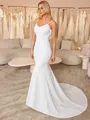 Sheath Spaghetti Straps Long Sleeves Pleated Court Train Stretch Crepe Wedding Dress