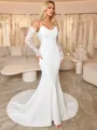 Sheath Spaghetti Straps Long Sleeves Pleated Court Train Stretch Crepe Wedding Dress
