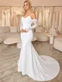 Sheath Spaghetti Straps Long Sleeves Pleated Court Train Stretch Crepe Wedding Dress