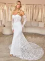 Sheath Sweetheart Long Sleeves Court Train Lace Corset Wedding Dress