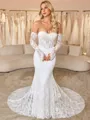 Sheath Sweetheart Long Sleeves Court Train Lace Corset Wedding Dress