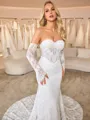 Sheath Sweetheart Long Sleeves Court Train Lace Corset Wedding Dress