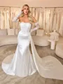 Sheath Straight Long Sleeves Appliques Lace Chapel Train Silk Like Satin Corset Wedding Dress
