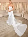 Sheath Straight Long Sleeves Appliques Lace Chapel Train Silk Like Satin Corset Wedding Dress