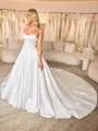 Ball-Gown Straight Beading Cathedral Train Satin Corset Wedding Dress