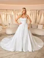 Ball-Gown Straight Beading Cathedral Train Satin Corset Wedding Dress