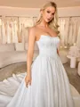 Ball-Gown Straight Beading Cathedral Train Satin Corset Wedding Dress