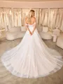 A-line Off-the-Shoulder Appliques Lace Cathedral Train Tulle Corset Wedding Dress
