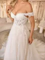 A-line Off-the-Shoulder Appliques Lace Cathedral Train Tulle Corset Wedding Dress