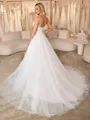 A-line Spaghetti Straps Appliques Lace Chapel Train Tulle Corset Wedding Dress