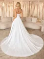 A-line Spaghetti Straps Pleated Chapel Train Satin Chiffon Corset Wedding Dress