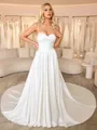 A-line Spaghetti Straps Pleated Chapel Train Satin Chiffon Corset Wedding Dress