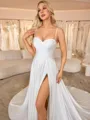 A-line Spaghetti Straps Pleated Chapel Train Satin Chiffon Corset Wedding Dress