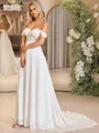 A-line Off-the-Shoulder Appliques Lace Chapel Train Chiffon Corset Wedding Dress