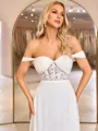 A-line Off-the-Shoulder Appliques Lace Chapel Train Chiffon Corset Wedding Dress