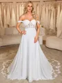 A-line Off-the-Shoulder Appliques Lace Chapel Train Chiffon Corset Wedding Dress