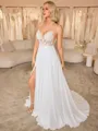 A-line V-neck Appliques Lace Sweep Train Wedding Dress