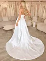 A-line Straight Pleated Chapel Train Satin Corset Wedding Dress