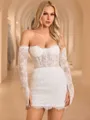 Sheath Sweetheart Long Sleeves Short/Mini Lace Corset Wedding Dress