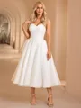 A-line Sweetheart Pleated Tea-Length Organza Corset Wedding Dress