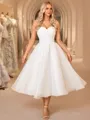 A-line Sweetheart Pleated Tea-Length Organza Corset Wedding Dress