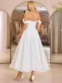 A-line Off-the-Shoulder Pleated Ankle-Length Corset Wedding Dress