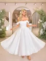 A-line Off-the-Shoulder Pleated Ankle-Length Corset Wedding Dress